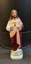 Ancienne  STATUE JÉSUS CHRIST sacré-cœur porcelaine Hauteur 13 cm religieux