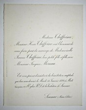 JEANNE THIFFOINE Jacques Moreau FAIRE PART MARIAGE Saumur 1898