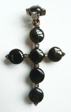 Croix pendentif OR massif + diamants 19e s silver bijou deuil gold cross 