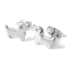 Boucles d'Oreilles Chiens Teckels en Argent 925/1000