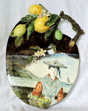 RARE PALETTE EN BARBOTINE DE SAISSI MENTONNAISE SOUVENIR de MENTON AUX CITRONS