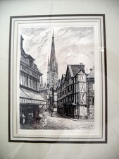 Estampe Leopold Robin Rouen rue de l'Epicerie gravée sur cuivre