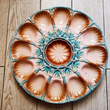 grand plat à huitres En barbotine De sarreguemines. French Majolica