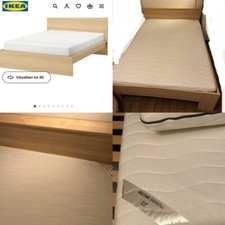 Lit en bois 2 places largeur 140cm avec matelas