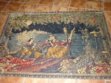 TAPIS TRES ANCIEN OU TENTURE MURALE GONDOLIERS TB ETAT 170 X 118 + FRANGES 1950
