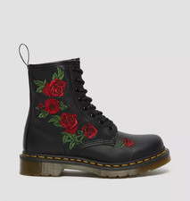 Bottes En Cuir À Lacets Dr. Martens 1460 Vonda Floral Noires Et Roses