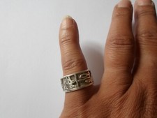 bague en argent massif, anneau large, symboles égyptiens, t. 54