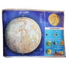 Ancienne carte scolaire Plastifiée MDI La Lune / Le système solaire