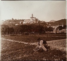 FRANCE Côte d’Azur Cagnes Monastère Paysan Photo c1900 Plaque verre Stereo
