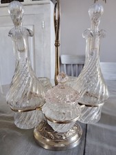 Ancien serviteur à condiments métal et verre huile vinaigre sel poivre moutarde