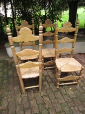 Ancienne Lots de 4 Chaises Savoyarde assice paille fin 19ième Déco Montagne