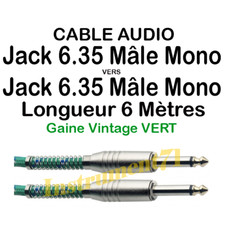 Câble Jack 6,35 Mâle Mono vers Jack 6.35 Mâle Mono Gaine Couleur Vert Long 6 M