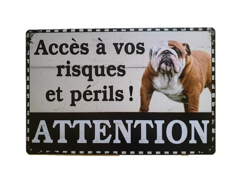 Plaque métal attention - , au