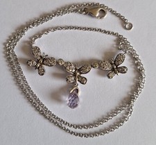 collier chaîne pendentif en argent massif ; Papillons Améthyste 