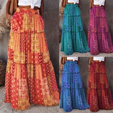 Femmes Bohème Taille Haute Jupe Longue Dames Vacances Balançoire Baggy Boho /