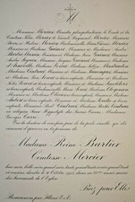 REINE BARTIER Comtesse Mercier FAIRE PART Barbet Massin Mastraeten Cintract 1912