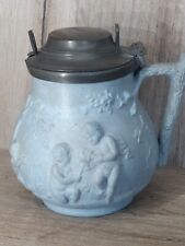 Rare Moutardier en Porcelaine de  Wedgwood et Étain Anglais Ancien 19eme.