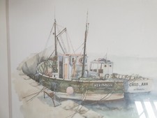 GRANDE AQUARELLE ILE DE RE DAVID CANARD PORT DE LA.FLOTTE EN RE BATEAUX DE PECHE