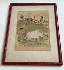 Léonard FOUJITA scène de labour lithographie pochoir aquarelle Gaston Prost 1928