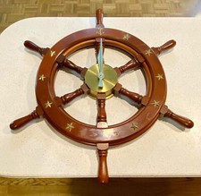 Ancien Nautique 24 " en Bois Bateau Volant de Direction Horloge Mural Pour Décor
