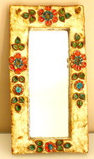 MIROIR MURAL, CERAMIQUE EMAILLEE, SIGNE LA ROUE VALLAURIS, 31,5 CM, NO ESPELT