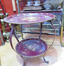 table basse gueridon en deux plateaux ronds en tole peinte epoque 1950