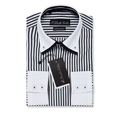 Chemise À Col Double Noir À Rayures Pour Hommes De Designer Italien