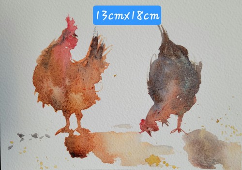 Aquarelle originale poule - aquarelle,