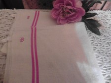 2 ANCIENS TORCHONS CHANVRE X LIN LITEAUX ROUGE"B"ACCROCHE 54X84 CM