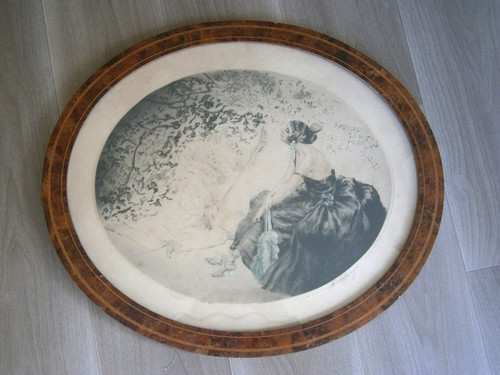 Grande gravure ovale art - gravure, déco