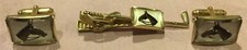 Equestrian Horse Head Tie Clip and Cuff Link Costume Jewelry Set