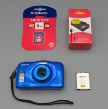 Nikon Coolpix W100 13.2Mp Digital Camera Waterproof 10m Blue, Charger, New SD