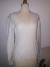 Pull femme écru col V Ajusté cachemire   ERIC BOMPARD  Taille M