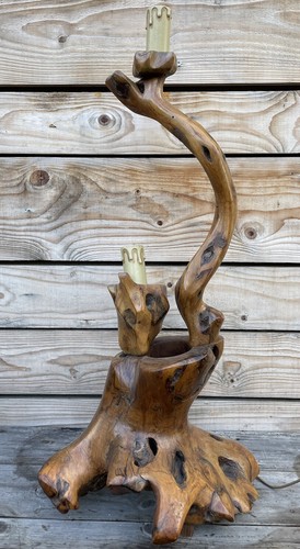 Pied lampe bois sculpté - lampe,