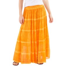 Jupe Longue Bohème Tie-Dye, Moutarde Vif, Style Maxi à Volants, Taille Élastique