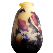 Important Vase Aux Anémones Rouges Muller Frères Lunéville - Era Gallé, Daum...