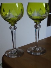 SAINT LOUIS 2 ANCIENS VERRES A VIN ROEMER JAUNE CRISTAL  MODELE TIFLIS 18 cm