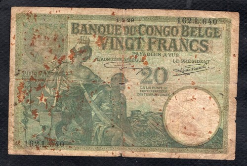 Congo belge francs 1929 - congo, 20