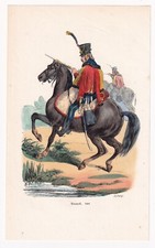 Gravure XIXe Hussard Cavalerie Napoléon Bonaparte Uniforme Hussar Husaren 1840