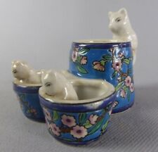 MOUTARDIER 3 CHATS SET A CONDIMENTS CERAMIQUE EMAILLEE EMAUX DE LOUVIERE 454-F