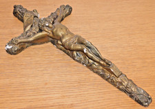 vintage ANCIENNE CROIX crucifix en PLATRE STATUE jesus christ INRI crucifixion