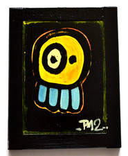 P12, peinture acrylique sur bois, état neuf, Pop Art, 34 x 25 cm