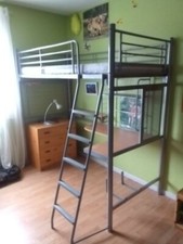 Lit mezzanine bureau métal + matelas très peu servi 1 personne  occasion