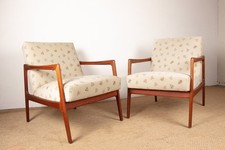 Paire de Fauteuils Scandinaves en Teck et tissu neuf 1960.