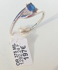 Bague neuve Or blanc 9 carats Saphir bleu clair ovale 5 x 3 mm femme doigt 56.