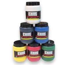 Lot de 6 encres tampographie 250g – Blanc, Jaune, Bleu, Rouge, Vert, Noir