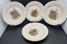 Lot 5 assiettes dessert Labrut Frères faïence décor paons faisans ancienne
