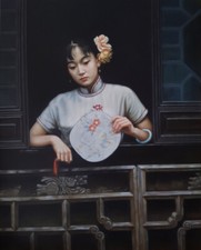 Tableau Peinture huile sur Lin - Femme Asie Chine - Art Oriental Oil Painting P4