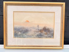 Ancien Tableau Aquarelle Religieuse Croix Christ Magdeleine Popelin 19ème