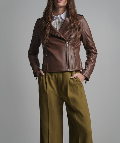 Blouson cuir marron femme